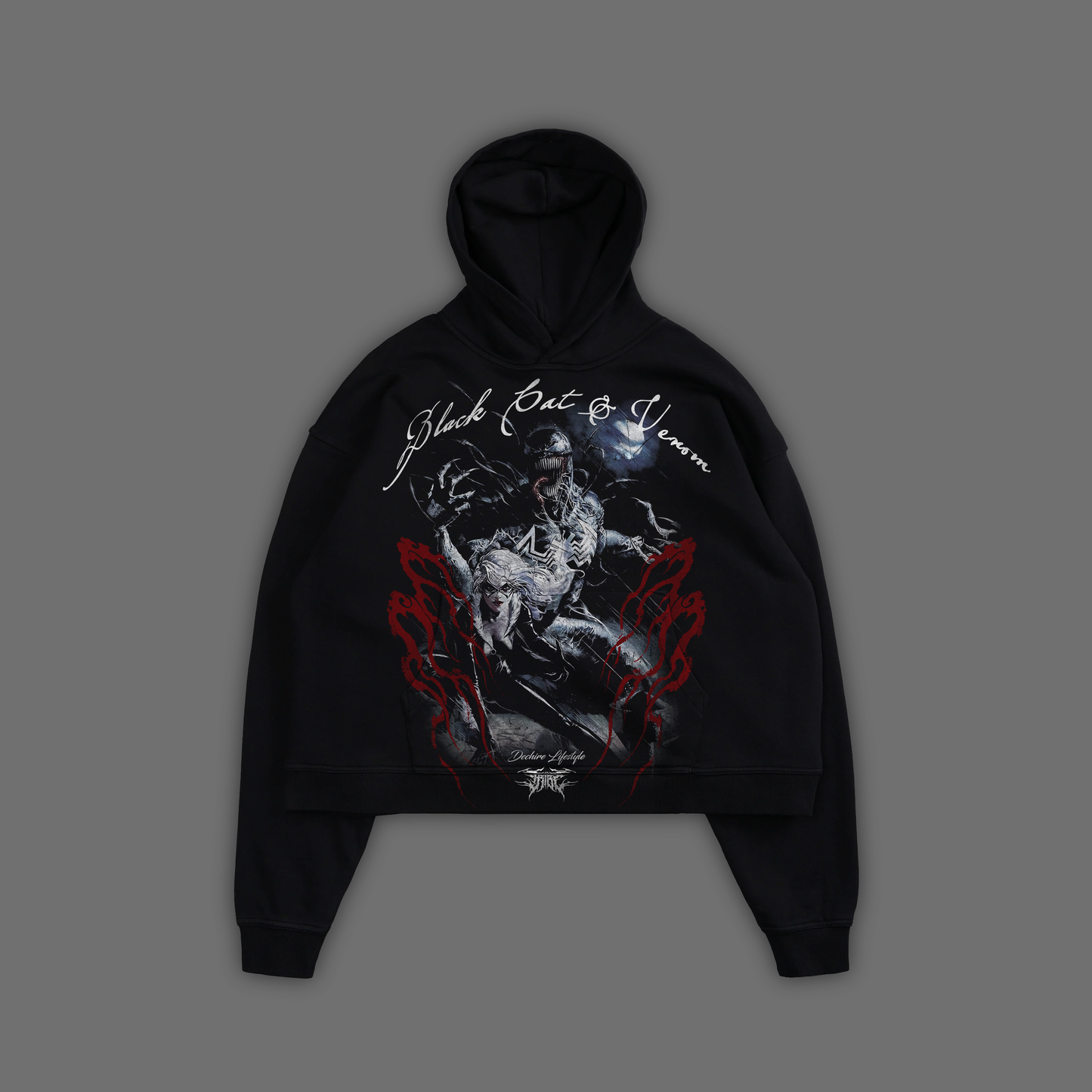 BLACK CAT & VENOM 'EXCLUSIVE' BOX CUT HOODIE IN SHADOW