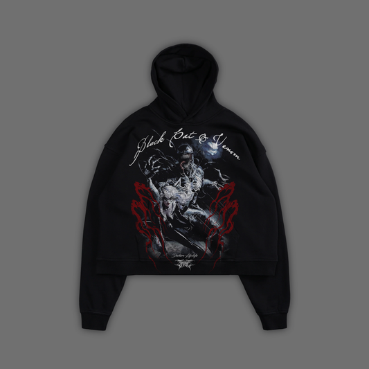 BLACK CAT & VENOM 'EXCLUSIVE' BOX CUT HOODIE IN SHADOW
