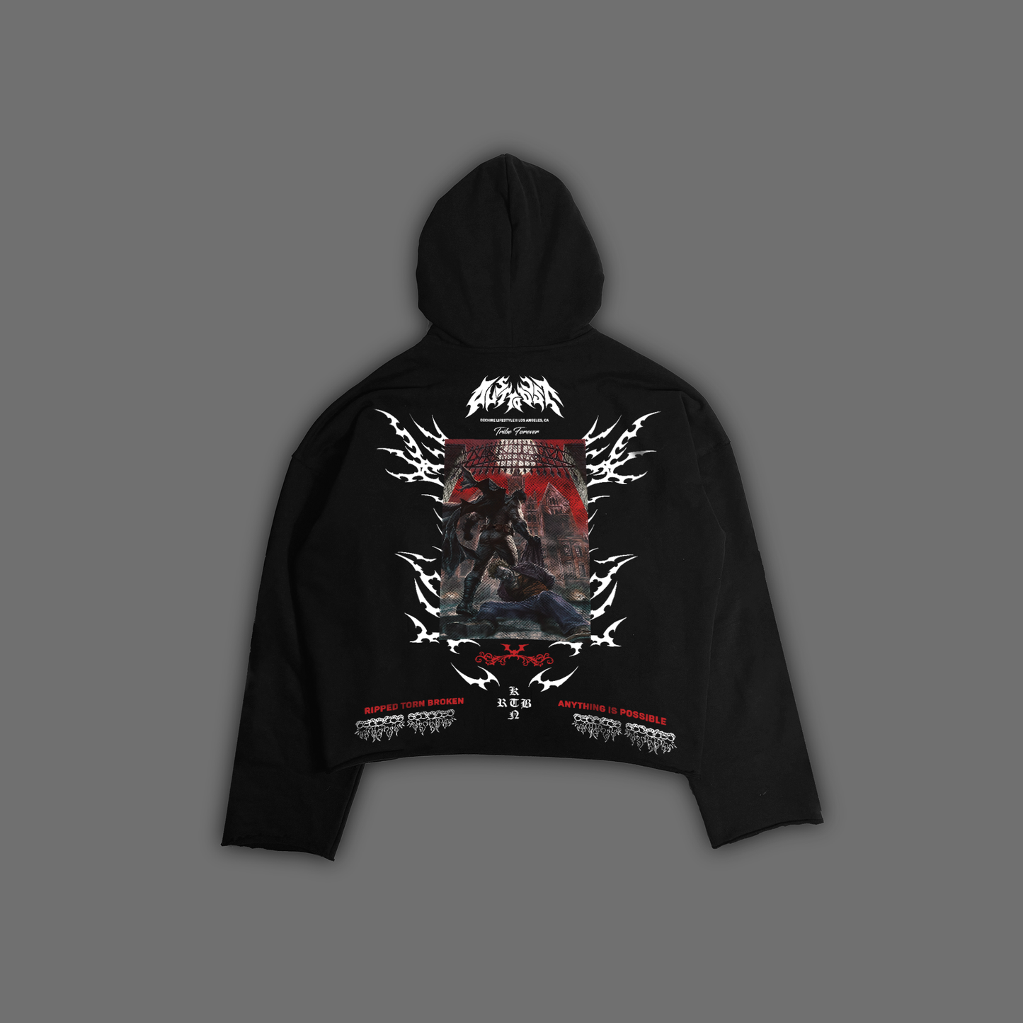 BACK TO ARKHAM 'LIMITED' OS BOX CUT RETRO HOODIE IN SHADOW BLACK