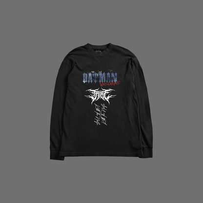 BATMAN WHO LAUGHS & ROBINS 'HVYWT' L/S TEE IN BLACK