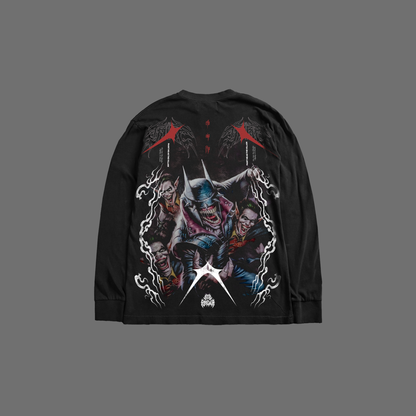BATMAN WHO LAUGHS & ROBINS 'HVYWT' L/S TEE IN BLACK