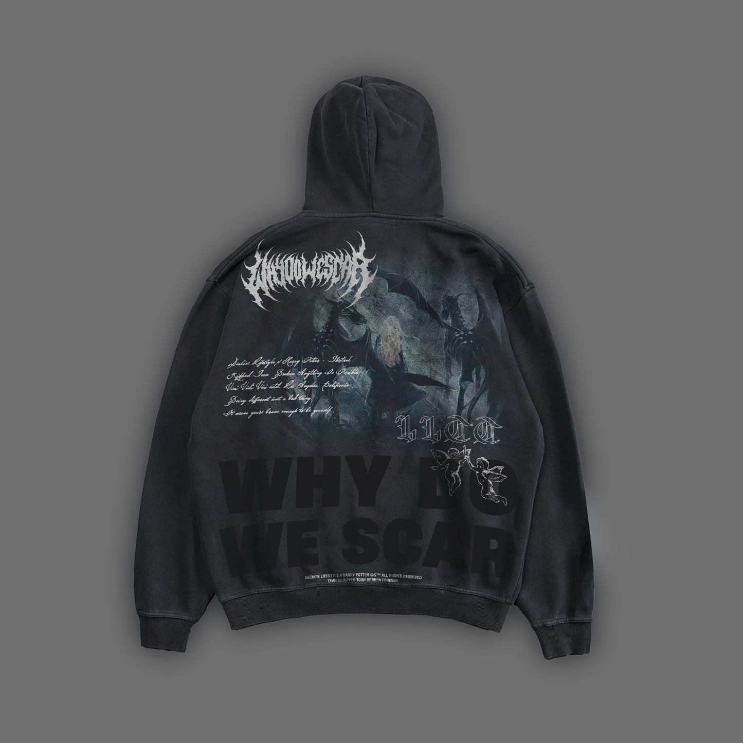 LUNA & THE THESTRALS 'LIMITED' OS RETRO HOODIE IN WASHED BLACK