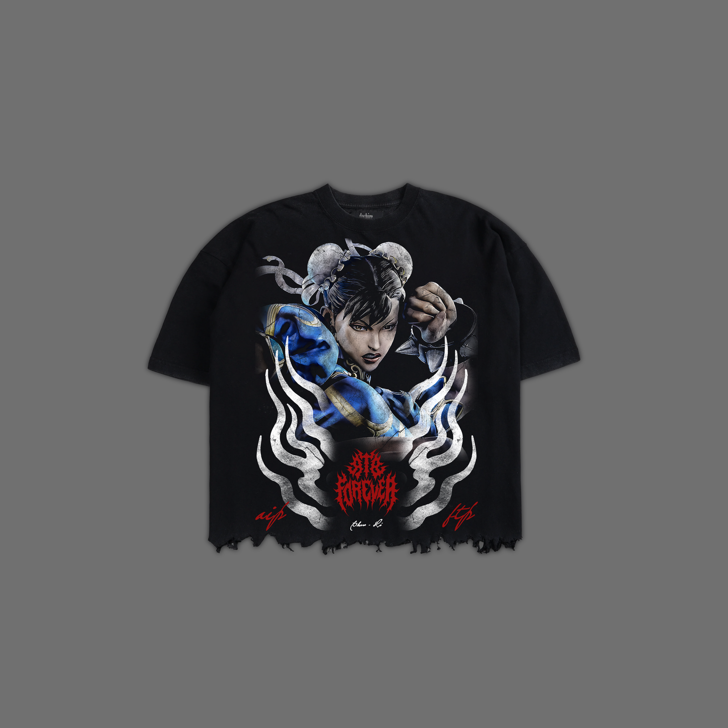 SF | CHUN-LI '1 OF 100' OVERSIZED BOXY GRUNGE CUT-OFF TEE