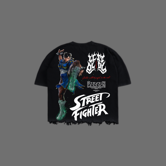 SF | CHUN-LI '1 OF 100' OVERSIZED BOXY GRUNGE CUT-OFF TEE