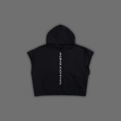 MEGAZORD CAP SLEEVE GRUNGE HOODIE IN BLACK