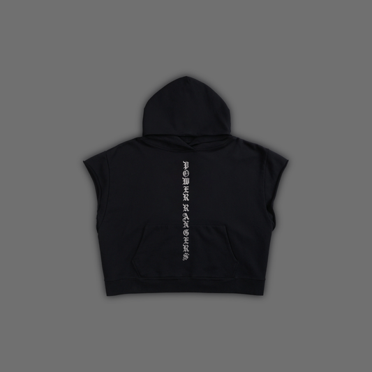 MEGAZORD CAP SLEEVE GRUNGE HOODIE IN BLACK