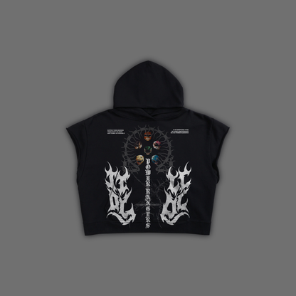 POWER RANGERS || MIGHTY MORPHIN '32 YEAR EDITION' (REVERSED) CAP SLEEVE GRUNGE HOODIE IN BLACK
