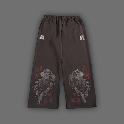 'dēmentō' BAGGY FLEECE WIDE LEG SWEATS IN BROWN