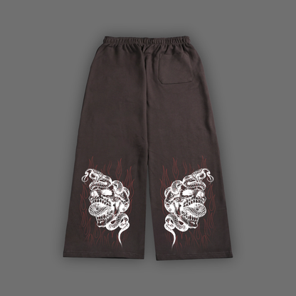 'dēmentō' BAGGY FLEECE WIDE LEG SWEATS IN BROWN