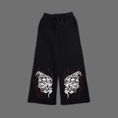 'dēmentō' BAGGY FLEECE WIDE LEG SWEATS IN MIDNIGHT BLK