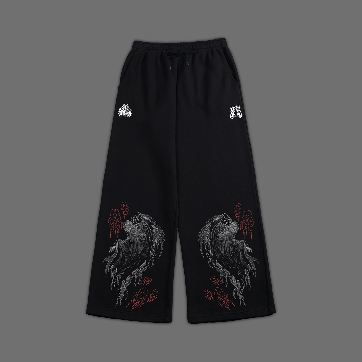 'dēmentō' BAGGY FLEECE WIDE LEG SWEATS IN MIDNIGHT BLK