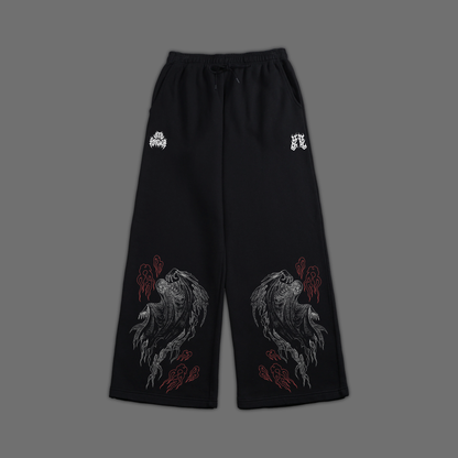 'dēmentō' BAGGY FLEECE WIDE LEG SWEATS IN MIDNIGHT BLK