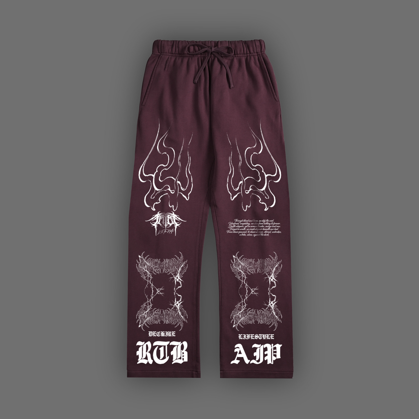 'WHY DO WE SCAR' WIDE LEG OS FLEECE SWEATS IN BURGUNDY