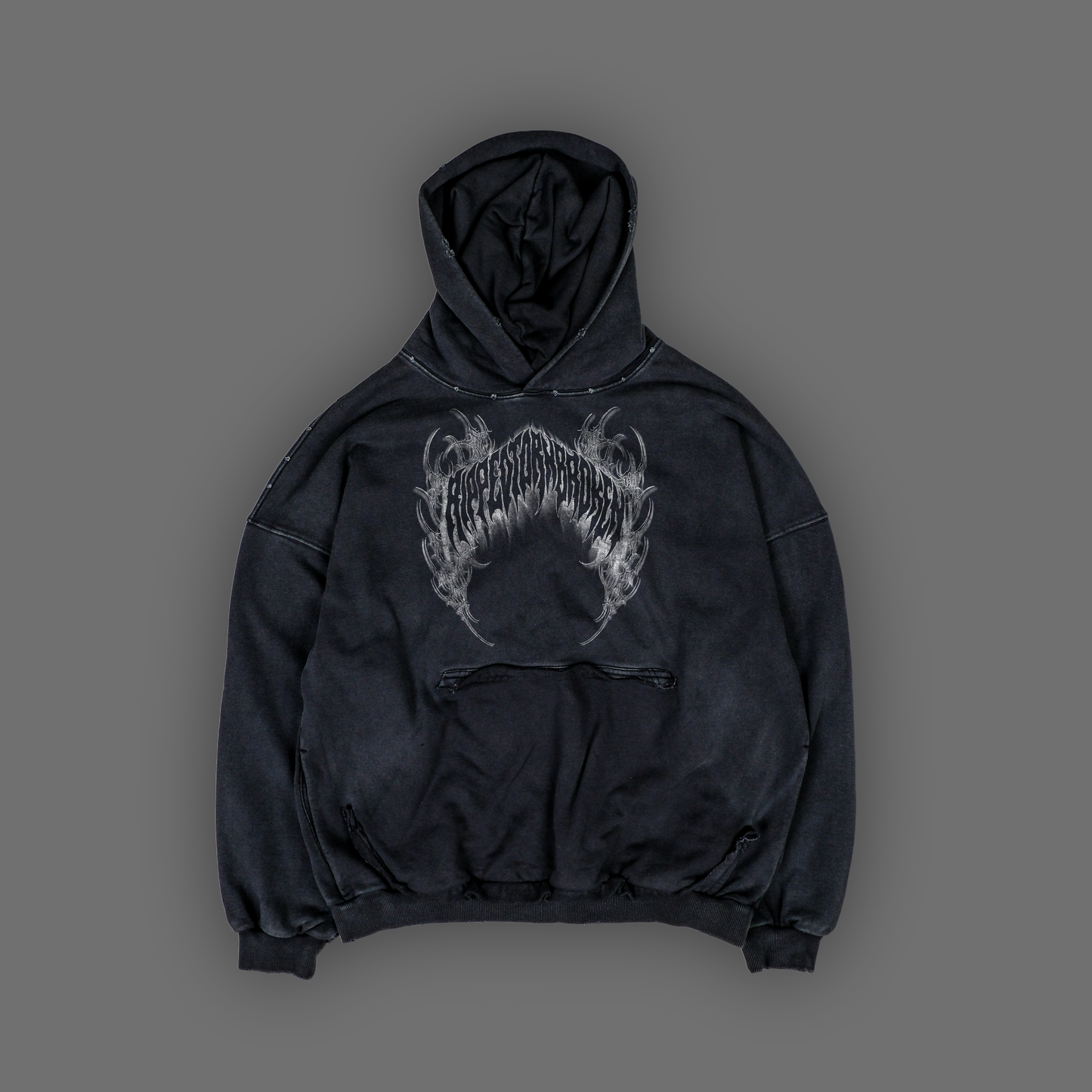 MK | REPTILE ULTRA DISTRESSED GRUNGE HOODIE IN SLATE GRAY