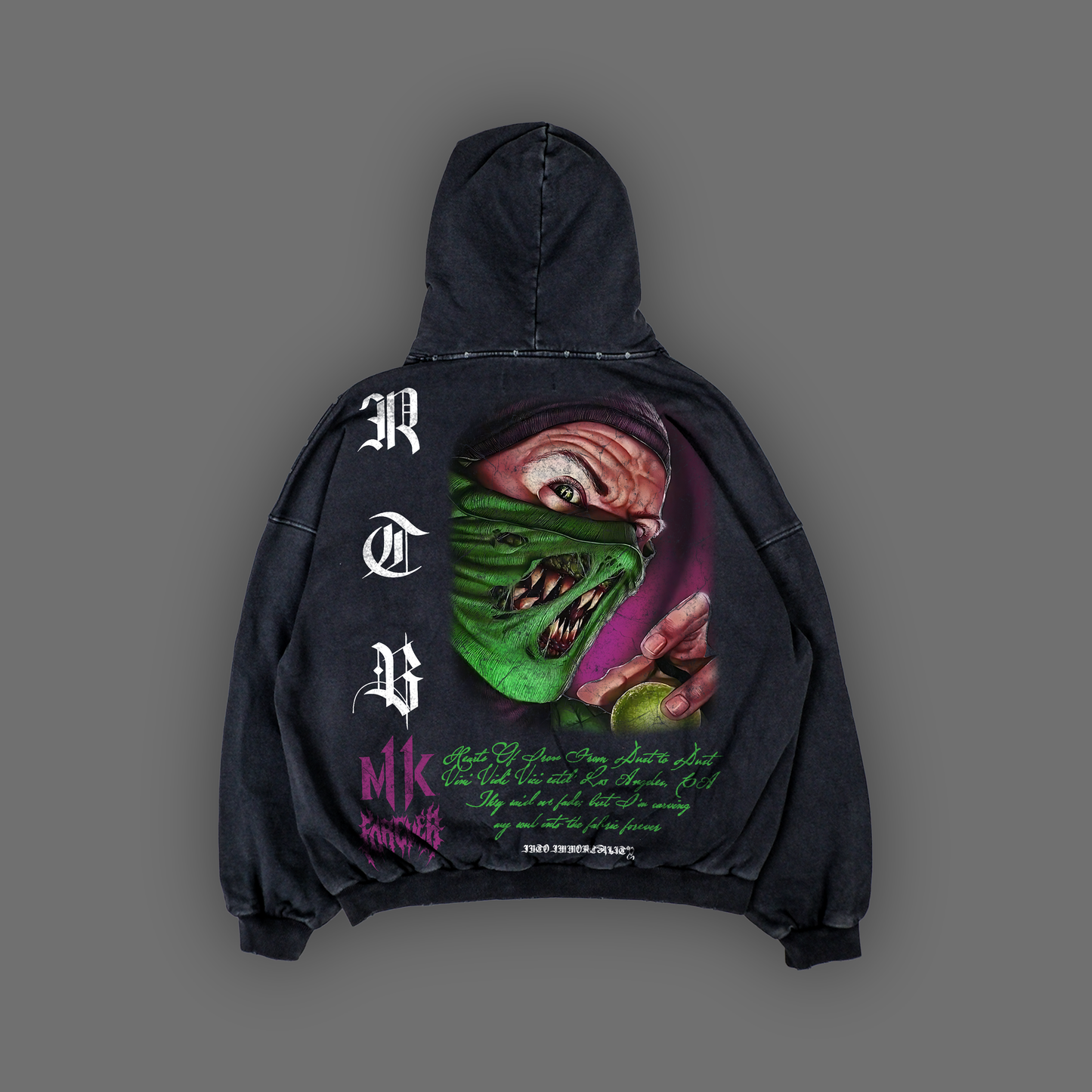 MK | REPTILE ULTRA DISTRESSED GRUNGE HOODIE IN SLATE GRAY