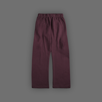 'WHY DO WE SCAR' WIDE LEG OS FLEECE SWEATS IN BURGUNDY
