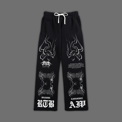 'WHY DO WE SCAR' WIDE LEG OS FLEECE SWEATS IN BLACK