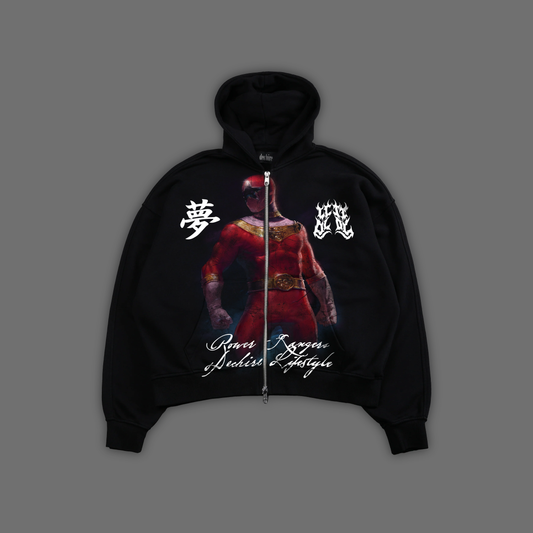 ZEO || RED RANGER 'ICON SERIES' DOUBLE ZIP BOX CUT HOODIE