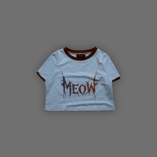 NINE LIVES COLOR RIBBED BABY TEE IN LUSH BLUE & MOCHA