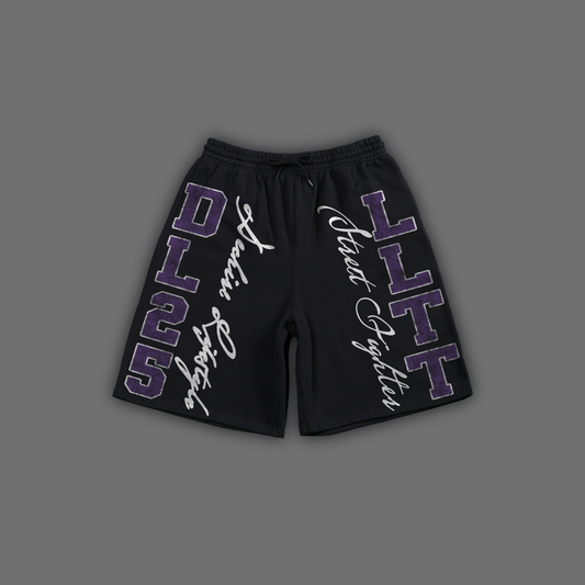 STREET FIGHTER SWEAT SHORTS IN MIDNIGHT PURPLE & BLACK
