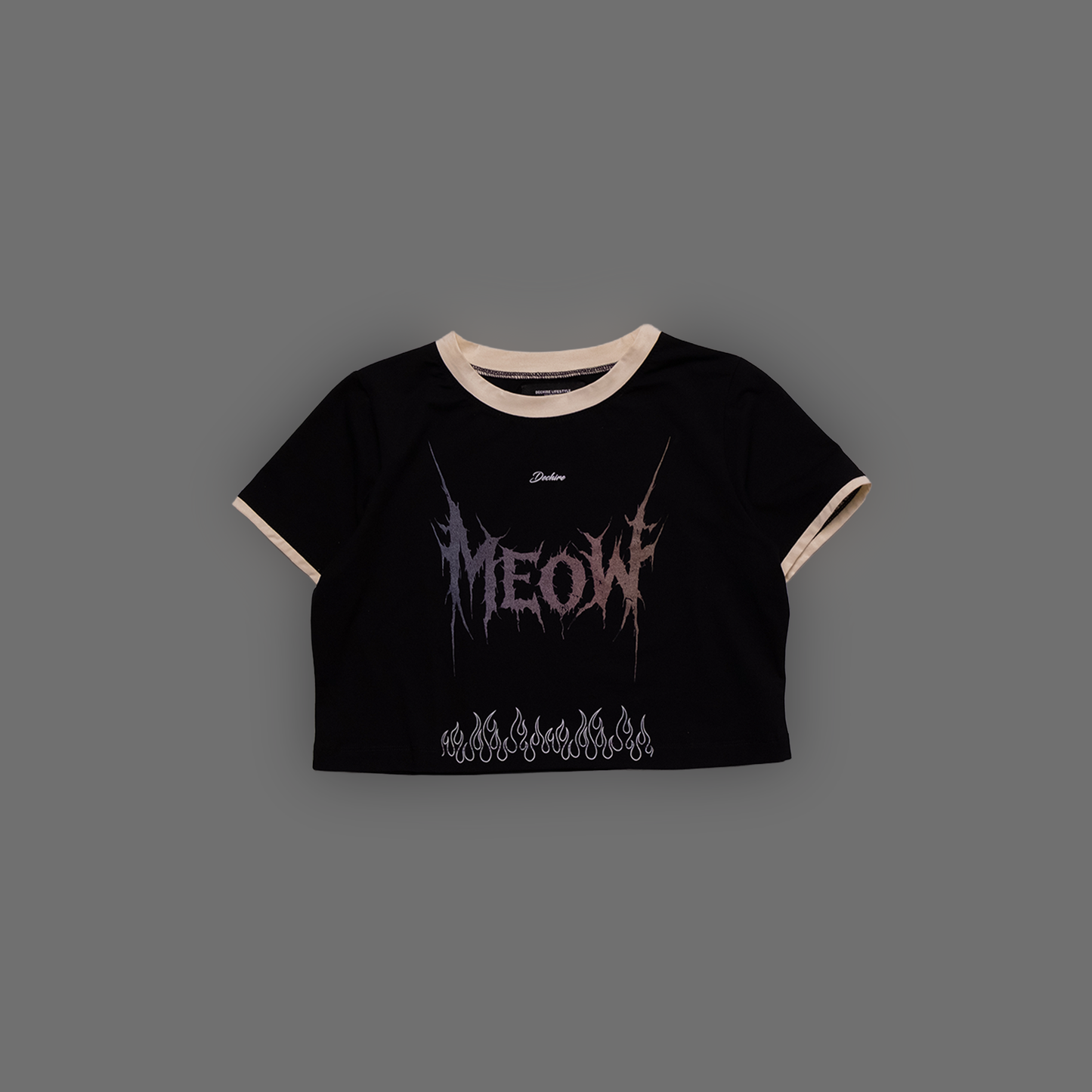 NINE LIVES COLOR RIBBED BABY TEE IN BLACK & CREAM