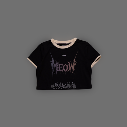 NINE LIVES COLOR RIBBED BABY TEE IN BLACK & CREAM