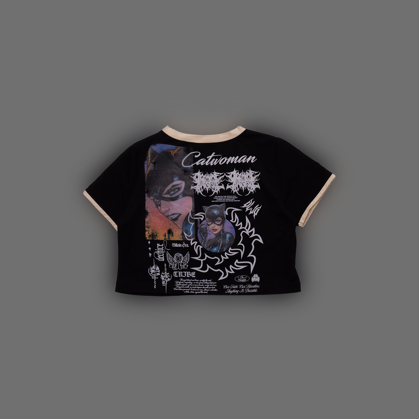 NINE LIVES COLOR RIBBED BABY TEE IN BLACK & CREAM