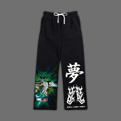 MIGHTY MORPHIN || GREEN RANGER WIDE LEG SWEATS IN BLACK
