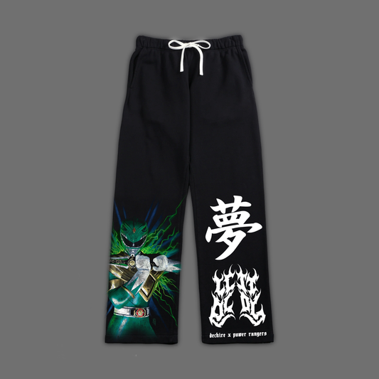 MIGHTY MORPHIN || GREEN RANGER WIDE LEG SWEATS IN BLACK
