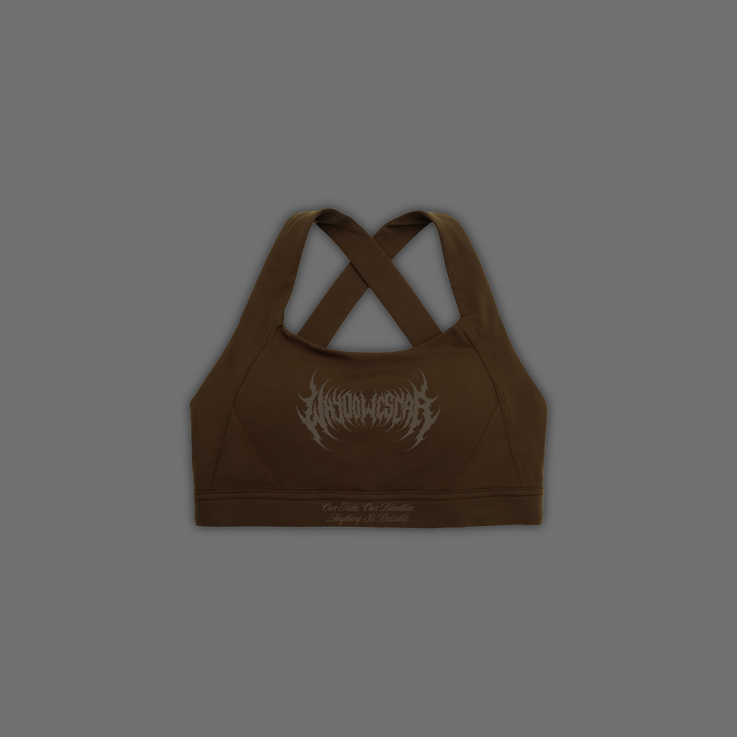 'WHY DO WE SCAR' DLFemme™ SHOCKPROOF SPORTS BRA IN MOCHA