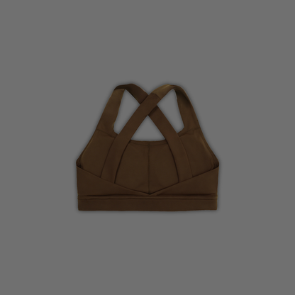 'WHY DO WE SCAR' DLFemme™ SHOCKPROOF SPORTS BRA IN MOCHA