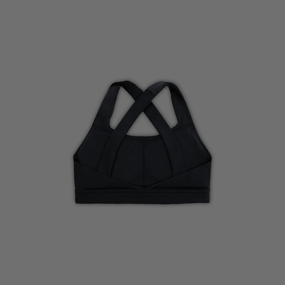 'WHY DO WE SCAR' DLFemme™ SHOCKPROOF SPORTS BRA IN MIDNIGHT BLK