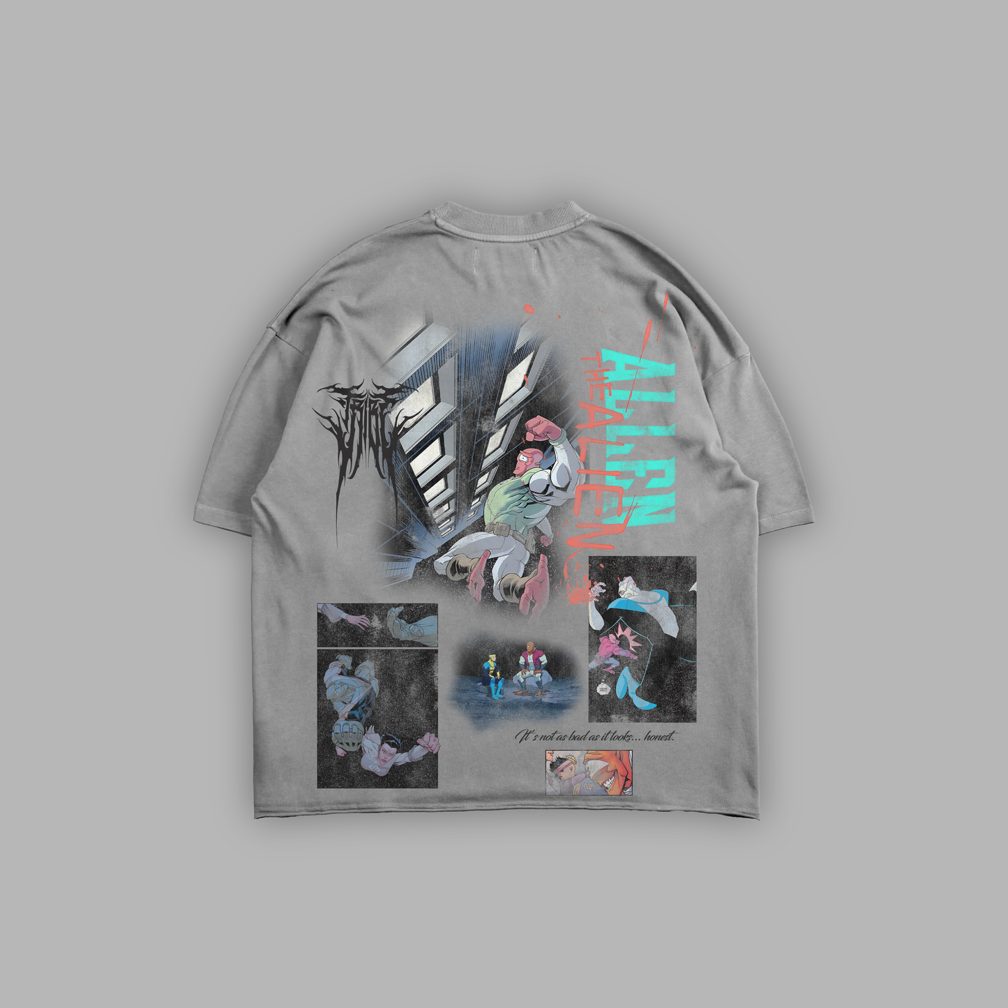 ALLEN THE ALIEN 'LIMITED' RAW HEM OVERSIZED TEE IN GRAY