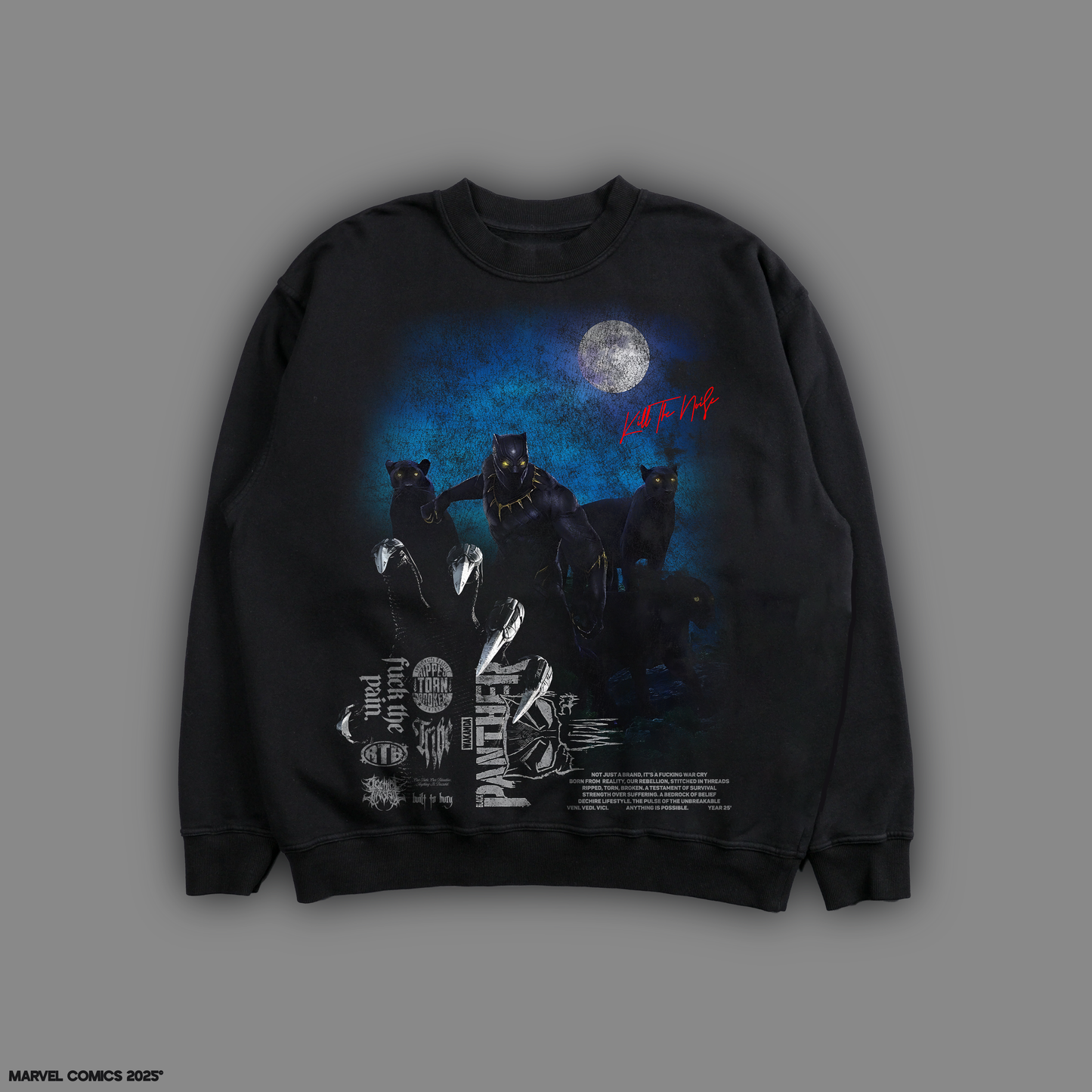 WAKANDA FOREVER x KTN 'LIMITED' OVERSIZED TERRY CREW-SWEAT IN BLACK