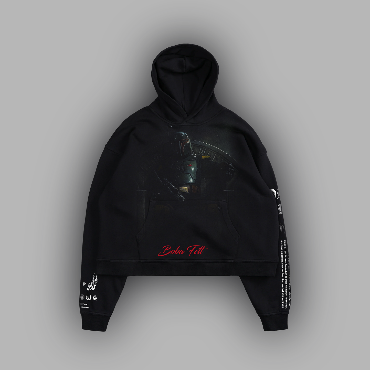 BOBA FETT "1 OF 50" BOX CUT HOODIE IN CHARCOAL