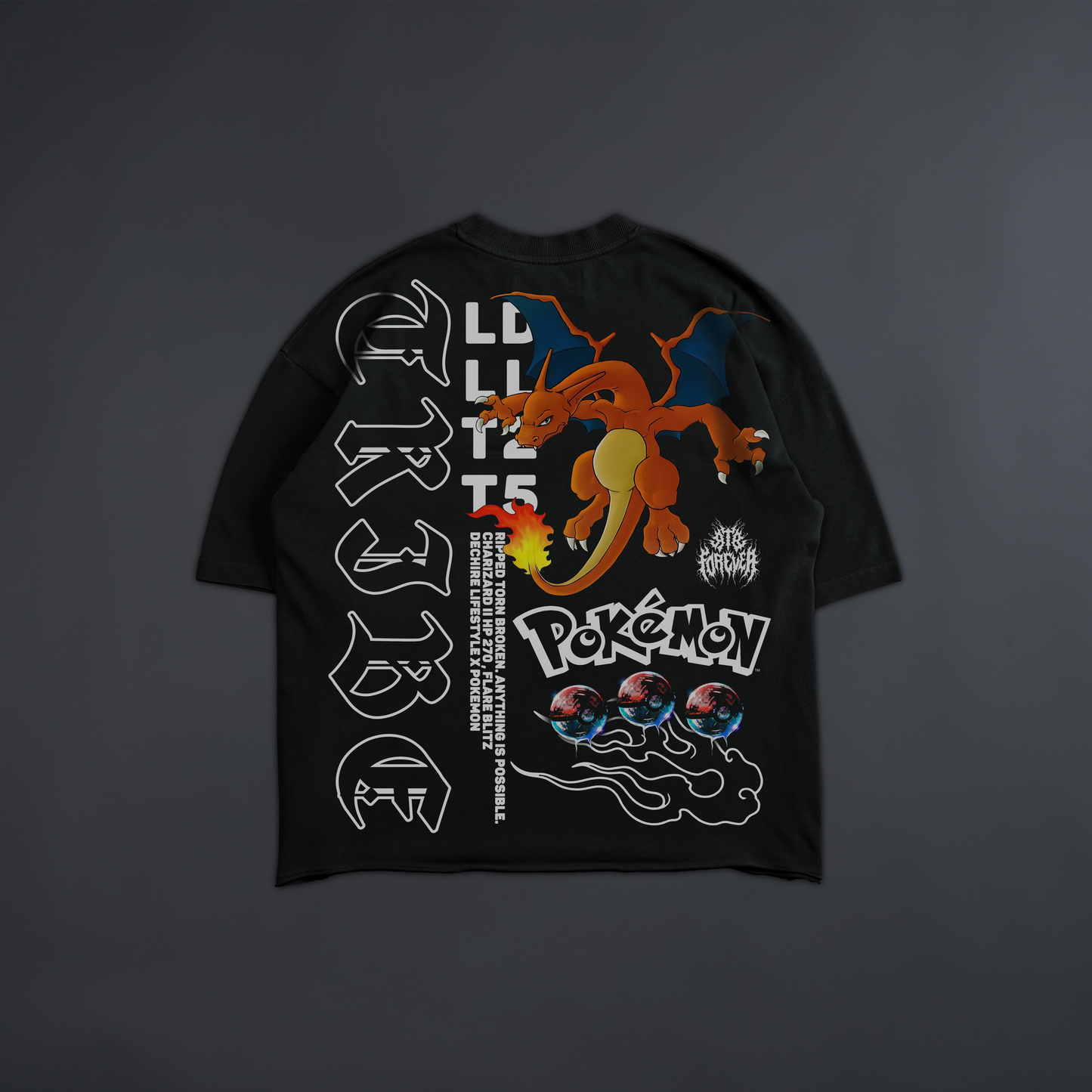 CHARIZARD 'LIMITED' DL:MADE RAW HEM OVERSIZED TEE