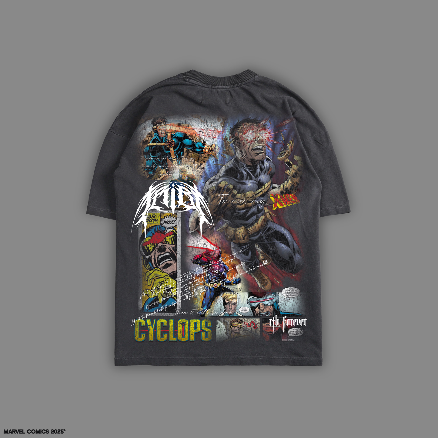 CYCLOPS: TO ME, MY X-MEN 'LIMITED' 8oz DROP SHOULDER TEE IN GRAPHITE