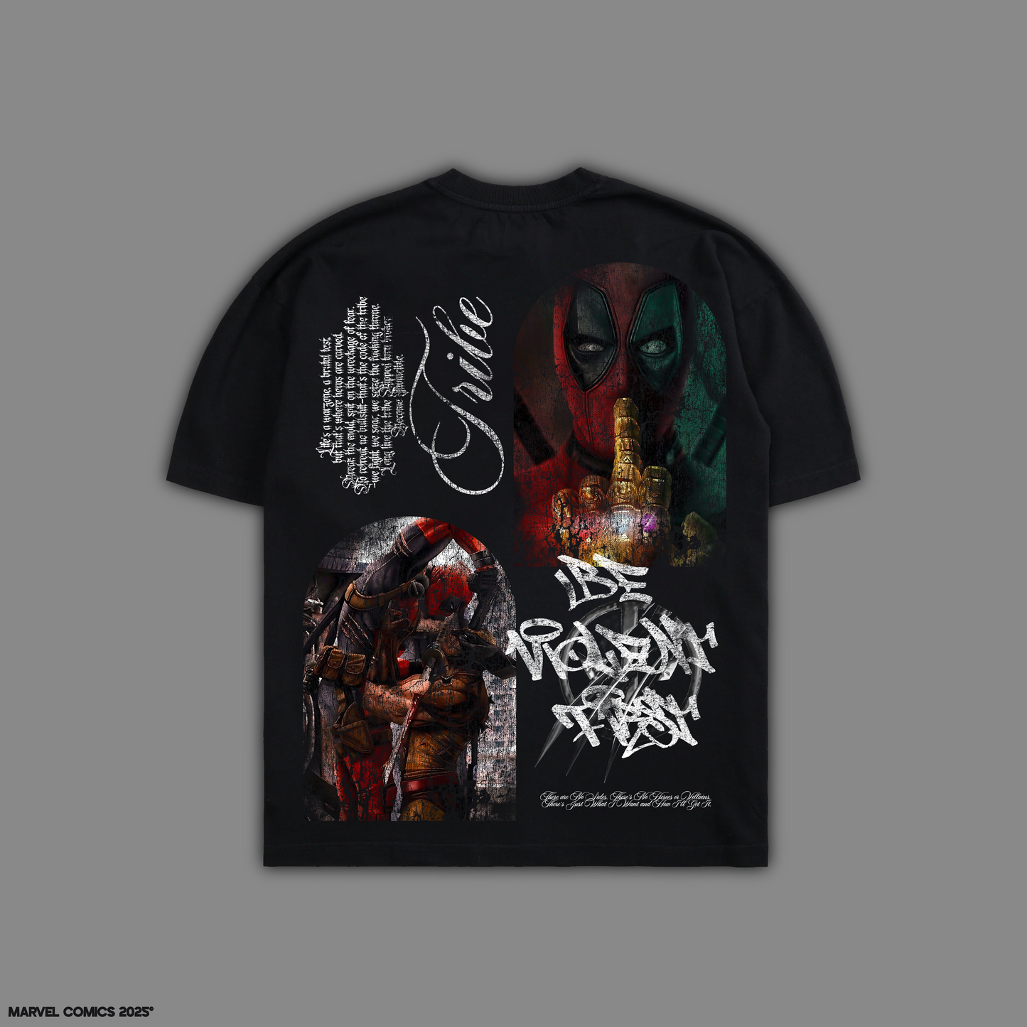 DEADPOOL: BE VIOLENT FIRST '1 OF 100' 10oz OVERSIZED TEE IN BLACK