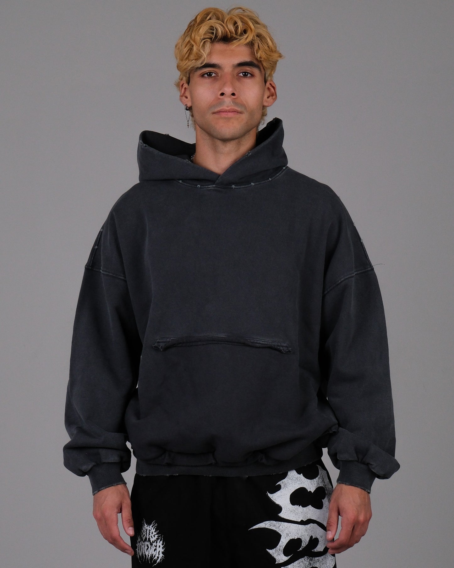 TOMMY OLIVER || BLACK RANGER ULTRA DISTRESSED GRUNGE HOODIE IN SLATE GRAY