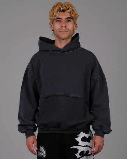 TOMMY OLIVER || BLACK RANGER ULTRA DISTRESSED GRUNGE HOODIE IN SLATE GRAY