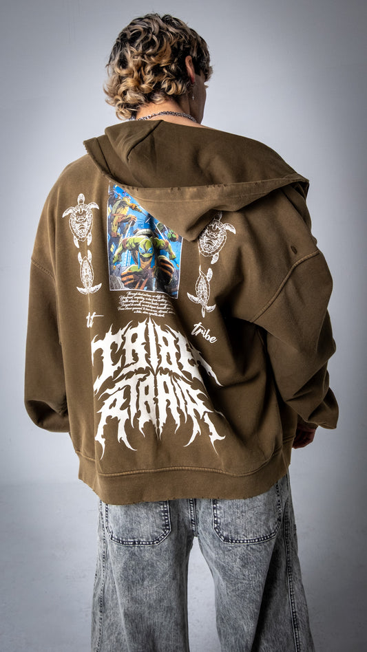 MUTANT MALICE '2003 EDITION' DISTRESSED DOUBLE-ZIP OS APOCALYPSE HOODIE IN BLK