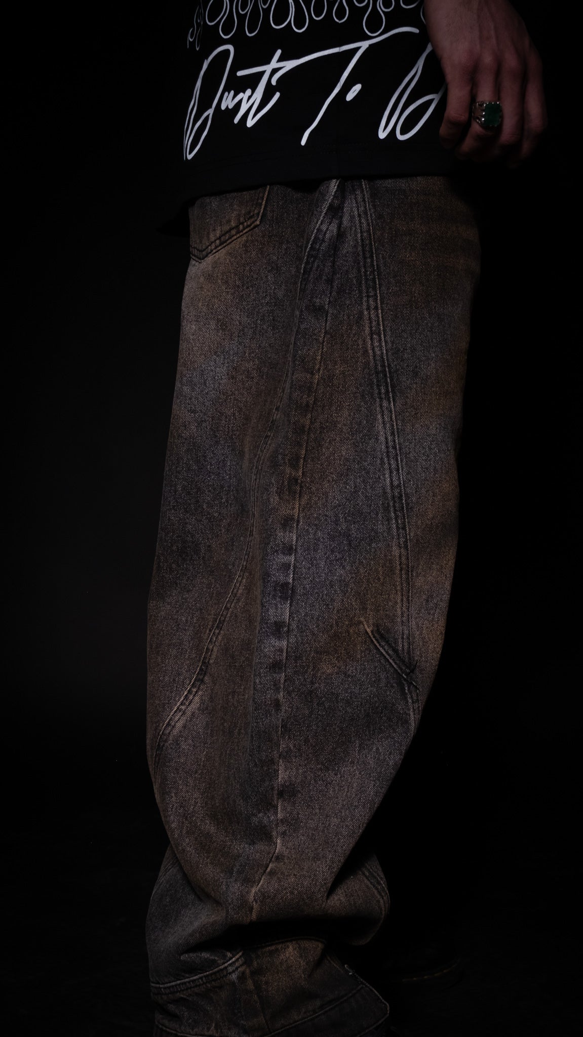 TRIBE ESSENTIALS 'LIMITED' GRUNGE WASHED DENIM BLADE JEANS