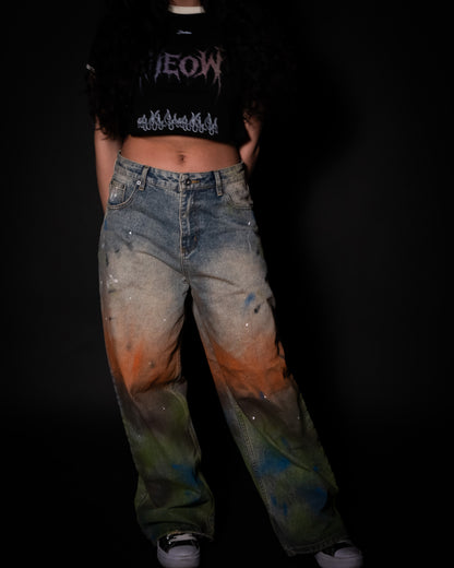HARLEY & JOKER'S '1 OF 100' HAND GRAFFITIED BAGGY WL JEANS