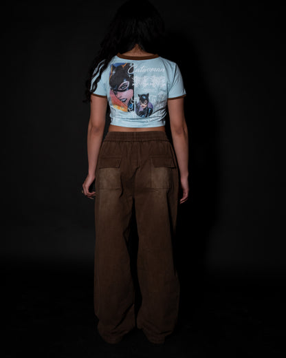 NINE LIVES COLOR RIBBED BABY TEE IN LUSH BLUE & MOCHA