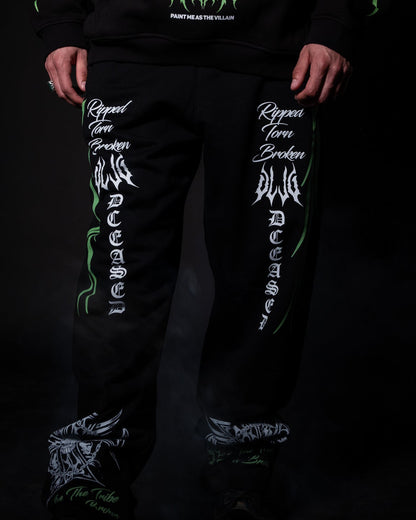 'DCEASED' WIDE LEG LOUNGE SWEATS IN ACTIVE BLACK
