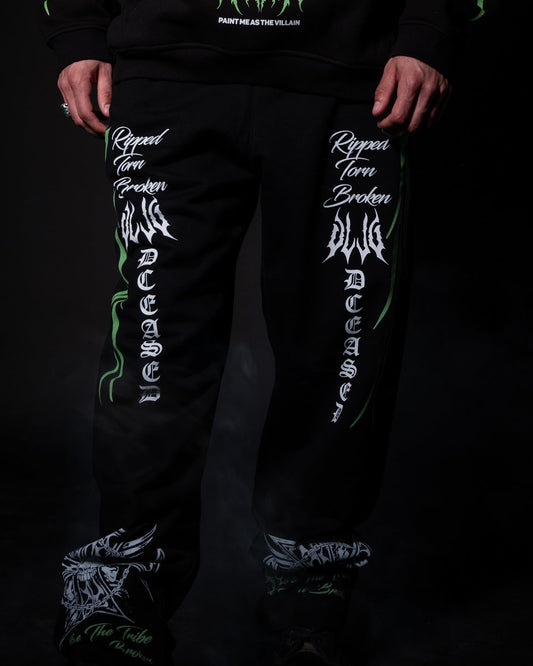 'DCEASED' WIDE LEG LOUNGE SWEATS IN ACTIVE BLACK