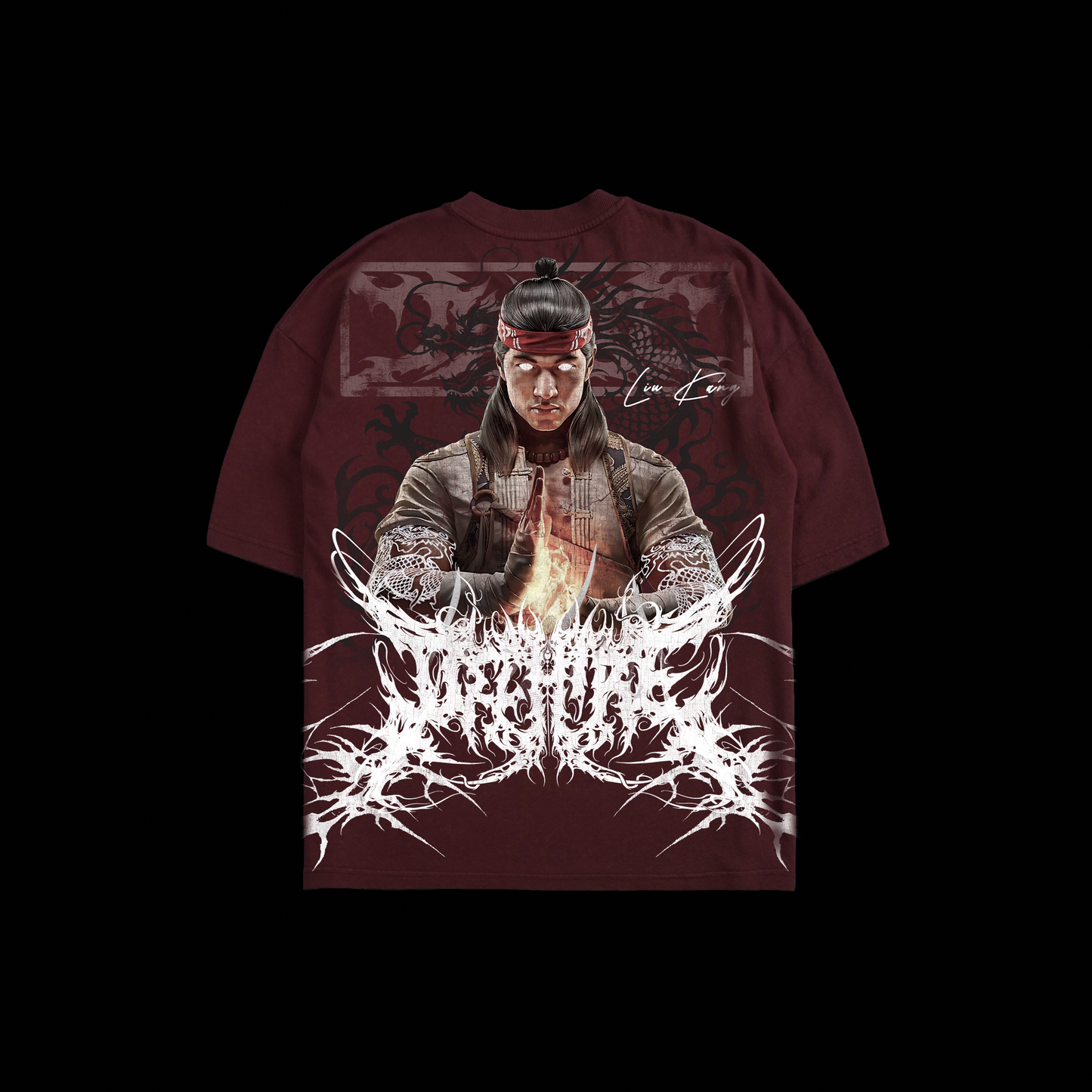 MK | LIU KANG '1 OF 500' OS TEE IN BURGANDY & BLACK