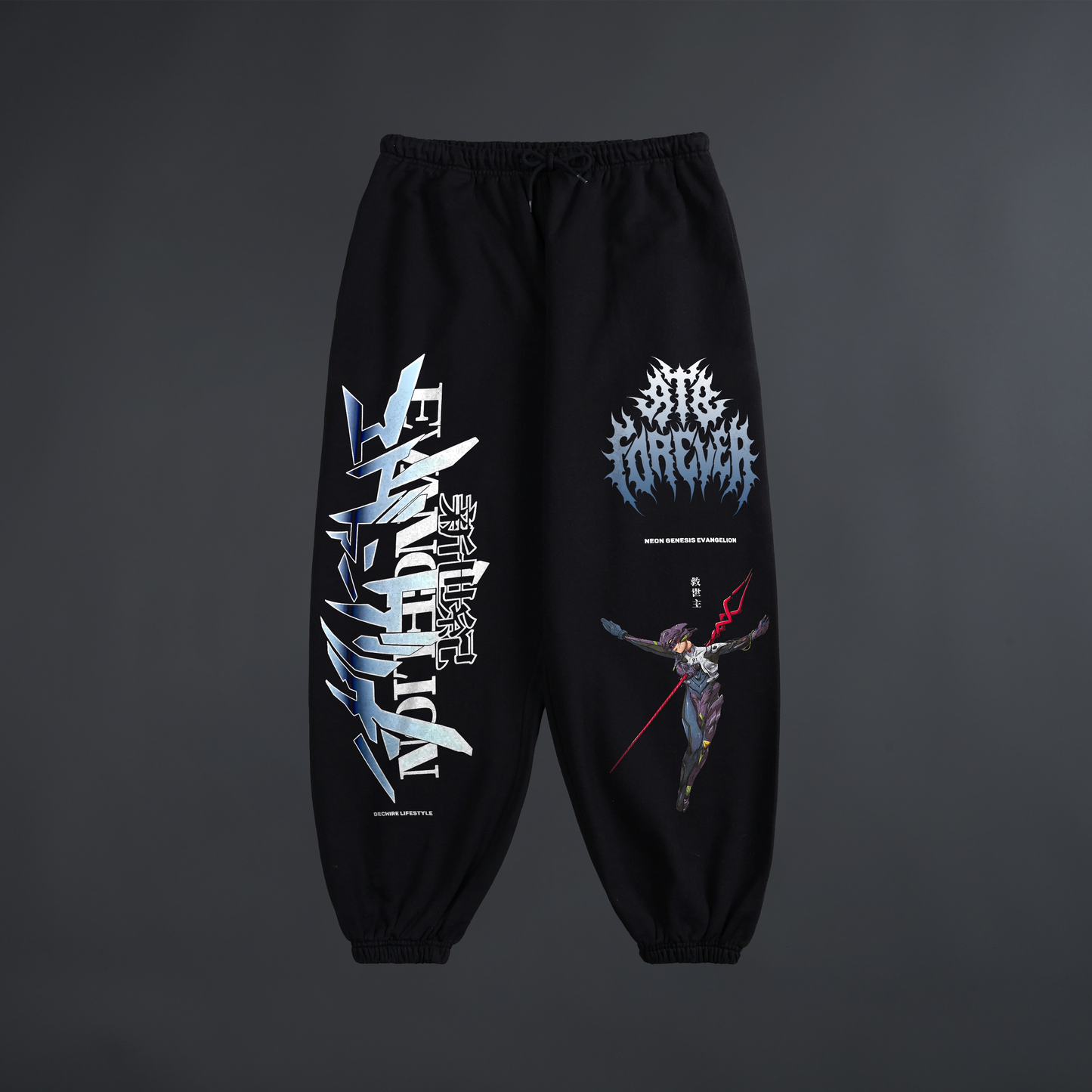 NEON GENESIS BAGGY PLUSH SWEATS IN BLACK