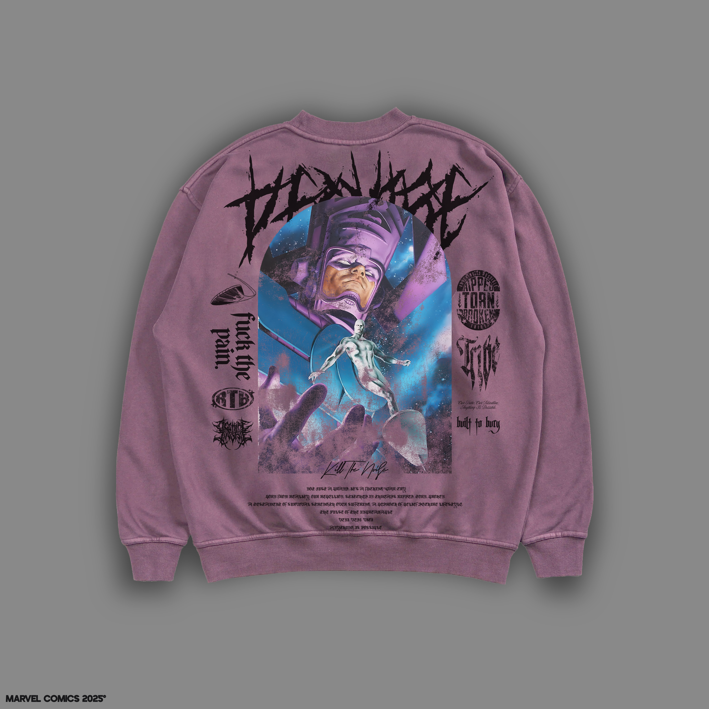 SILVER SURFER: REQUIEM 'LIMITED' OVERSIZED TERRY CREW-SWEAT IN LILAC