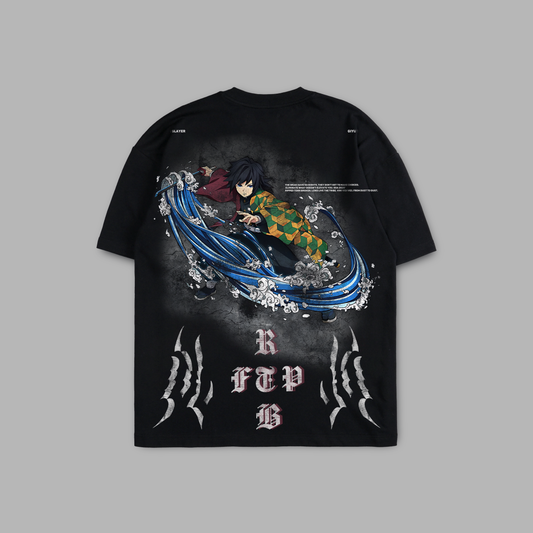 GIYU: WATER HASHIRA '1 OF 100' 9oz OVERSIZED TEE IN BLACK